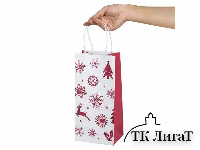 Пакет подарочный КОМПЛЕКТ 10 штук 12x8x25см, "Winter Kraft", ЗОЛОТАЯ СКАЗКА, 591964