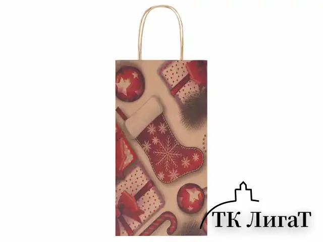 Пакет подарочный КОМПЛЕКТ 10 штук 12x8x25см, "Christmas Kraft", ЗОЛОТАЯ СКАЗКА, 591965