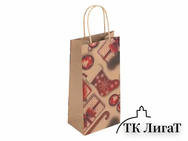 Пакет подарочный КОМПЛЕКТ 10 штук 12x8x25см, "Christmas Kraft", ЗОЛОТАЯ СКАЗКА, 591965