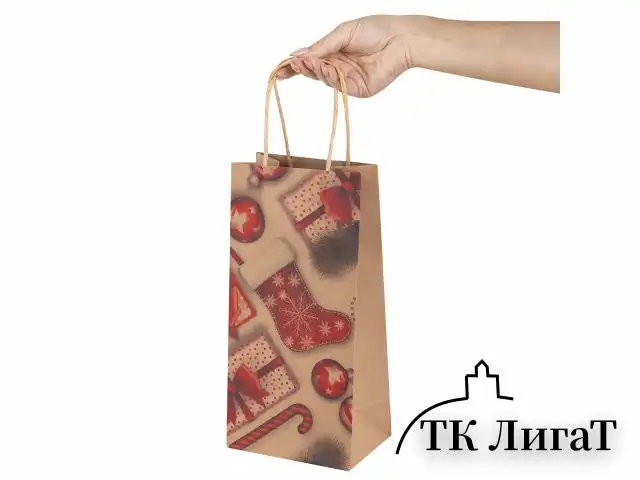 Пакет подарочный КОМПЛЕКТ 10 штук 12x8x25см, "Christmas Kraft", ЗОЛОТАЯ СКАЗКА, 591965