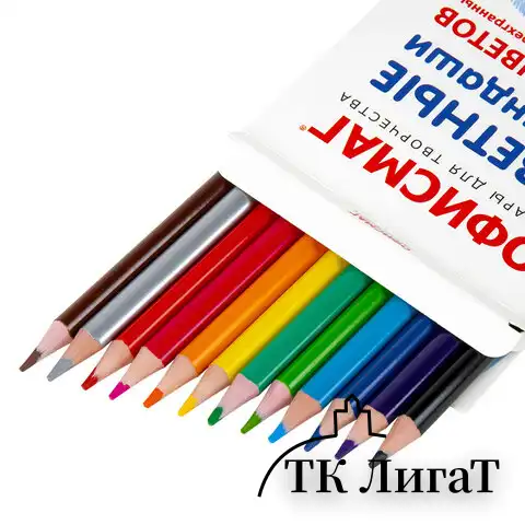 Карандаши цветные ОФИСМАГ 12 цветов, грифель мягкий 3 мм, 181956