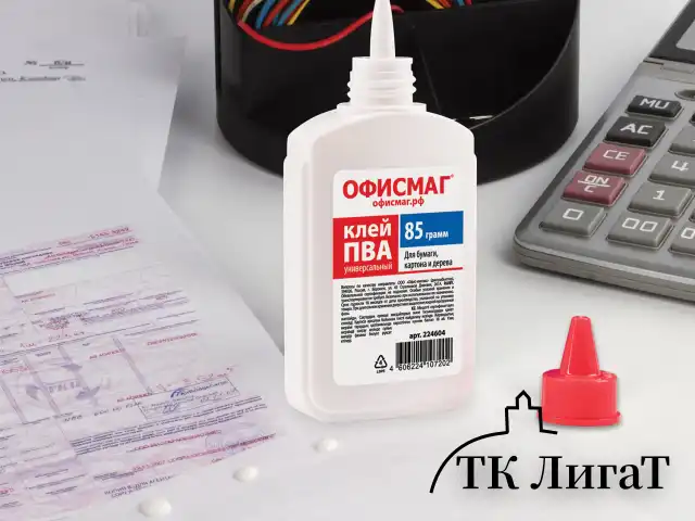 Клей ПВА ОФИСМАГ (бумага, картон, дерево), 85 г, РОССИЯ, 224604