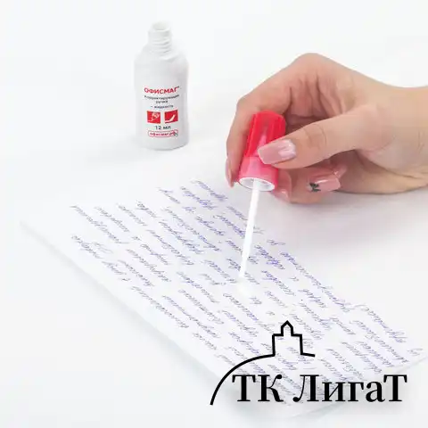 Ручка-корректор + корректирующая жидкость ОФИСМАГ, 12 мл, 2 в 1: металлический наконечник + кисточка, 225218