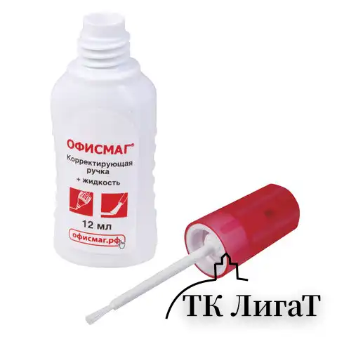 Ручка-корректор + корректирующая жидкость ОФИСМАГ, 12 мл, 2 в 1: металлический наконечник + кисточка, 225218