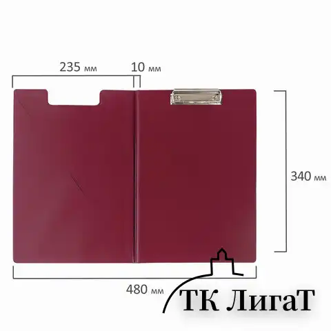 Папка-планшет ОФИСМАГ, А4 (340х240 мм), с прижимом и крышкой, картон/ПВХ, РОССИЯ, бордовая, 225984