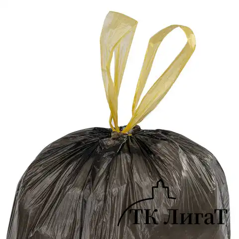 Мешки для мусора с завязками 30 л, черные, в рулоне 30 шт., прочные, ПНД 10 мкм, 45х57 см, ОФИСМАГ, 601396