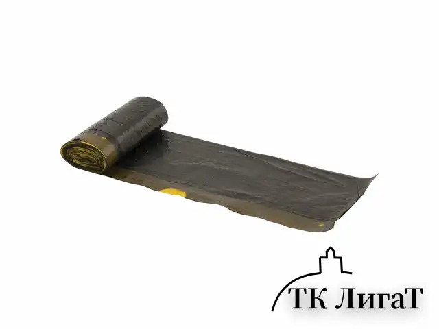 Мешки для мусора с завязками 60 л, черные, в рулоне 20 шт., прочные, ПНД 15 мкм, 60х70 см, ОФИСМАГ, 601398