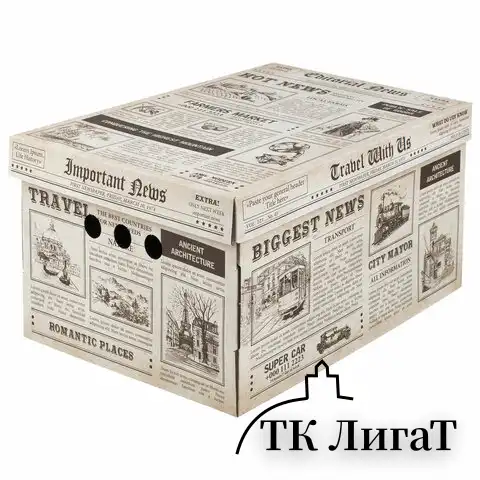 Короб для хранения из плотного микрогофрокартона 330х250х185 мм, КОМПЛЕКТ 4 шт., BRAUBERG HOME "Газета", 271814