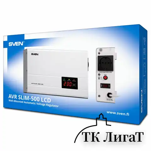 Стабилизатор SVEN SLIM-500 LCD, 400 Вт, 140-260 В, 1 евророзетка, настенное крепление, SV-012809