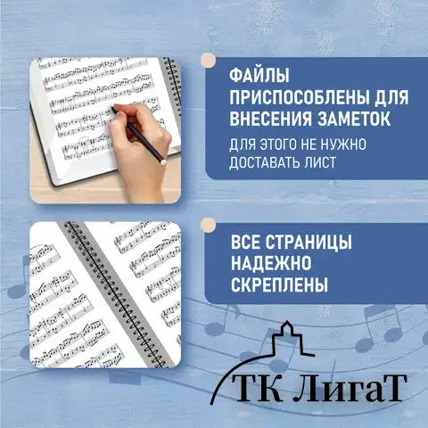 Папка тетрадь для нот А4, 20 вкладышей на 40 страниц, на гребне, пластик, ЧЕРНАЯ, BRAUBERG, 404643