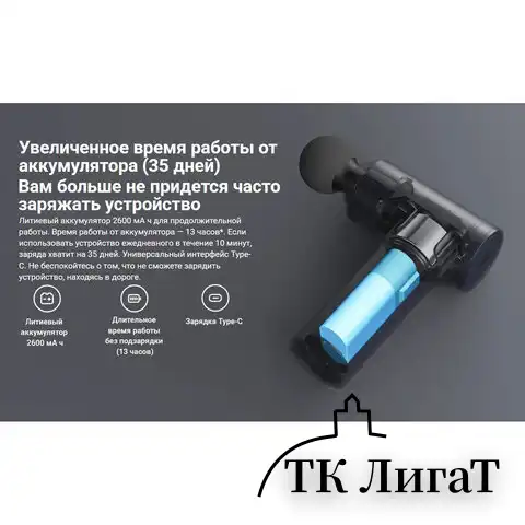 Массажный пистолет XIAOMI Massage Gun Mini, перкуссионный, 3 режима, 3 насадки, до 25, BHR6083GL