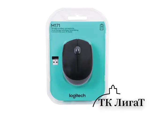 Мышь беспроводная LOGITECH M171, 2 кнопки + 1 колесо-кнопка, оптическая, черная, 910-004424