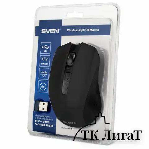 Мышь беспроводная SVEN RX-350W, 5 кнопок + 1 колесо-кнопка, оптическая, черная, SV-0195, SV-019570