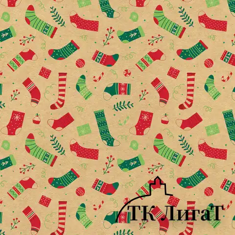 Бумага упаковочная новогодняя "Christmas Kraft", 70х100 см, 10 дизайнов ассорти, ЗОЛОТАЯ СКАЗКА, 592053