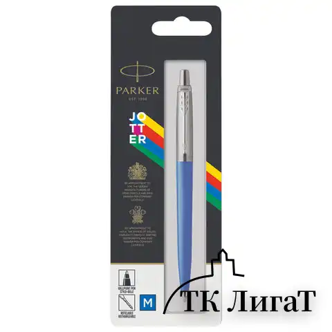 Ручка шариковая PARKER "Jotter Plastic CT", корпус синий, детали из нержавеющей стали, блистер, синяя, 2076052