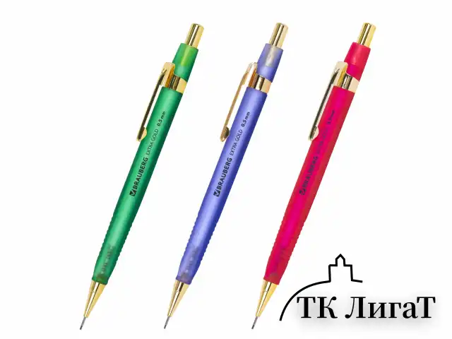 Карандаш механический 0,5 мм, HB, BRAUBERG EXTRA GOLD, ластик, корпус SOFT TOUCH, ассорти, 181963