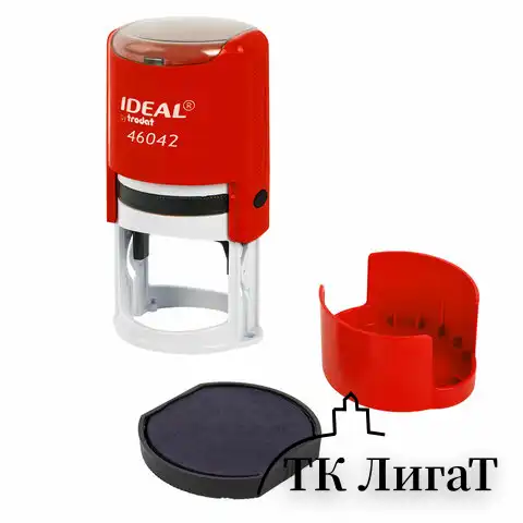 Оснастка для печатей оттиск D=42 мм, синий, TRODAT IDEAL 46042, корпус КРАСНЫЙ, крышка, подушка,125311