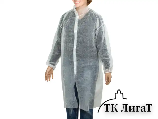 Халат одноразовый белый на липучке КОМПЛЕКТ 10 шт., XXL 110 см, резинка, 25 г/м2, KLEVER