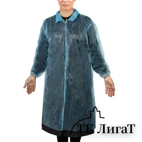 Халат одноразовый голубой на кнопках КОМПЛЕКТ 10 шт., XL, 110 см, резинка, 25 г/м2, СНАБЛАЙН