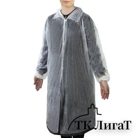 Халат одноразовый белый на липучке КОМПЛЕКТ 10 шт., XXL, 110 см, резинка, 25 г/м2, СНАБЛАЙН