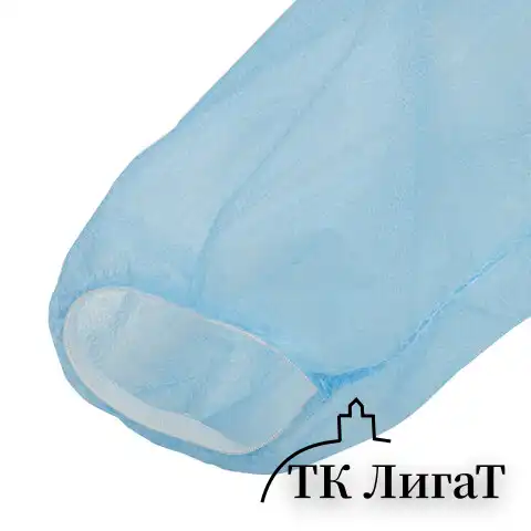 Халат одноразовый голубой на липучке КОМПЛЕКТ 10 шт., XL, 110 см, резинка, 20 г/м2, СНАБЛАЙН