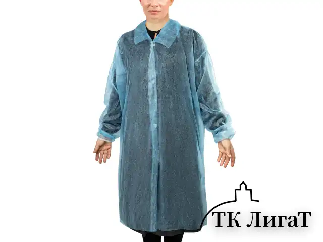 Халат одноразовый голубой на липучке КОМПЛЕКТ 10 шт., XXL, 110 см, резинка, 20 г/м2 СНАБЛАЙН
