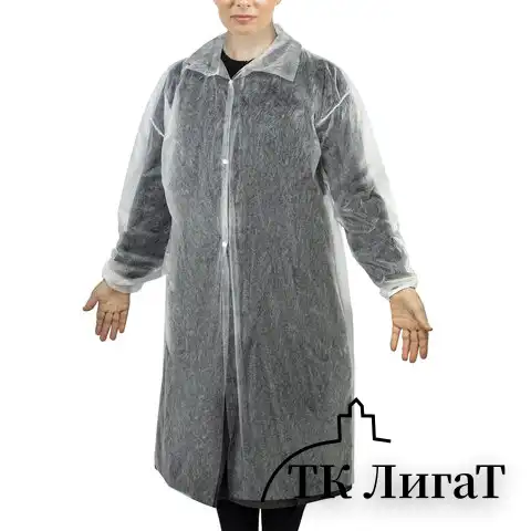 Халат одноразовый белый на кнопках КОМПЛЕКТ 10 шт., XL, 110 см, резинка, 20 г/м2, СНАБЛАЙН