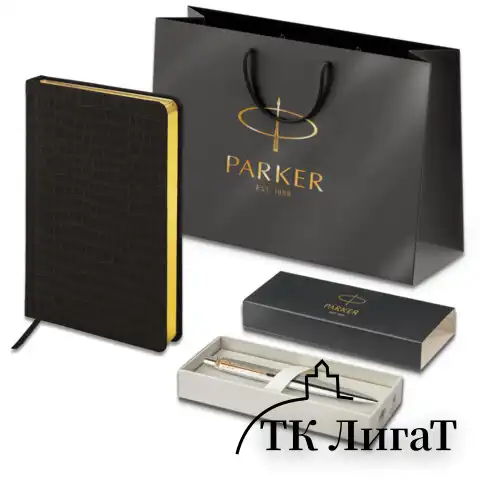 Ручка шариковая PARKER "Jotter Core Stainless Steel GT", ежедневник А5 черный, пакет, 880886