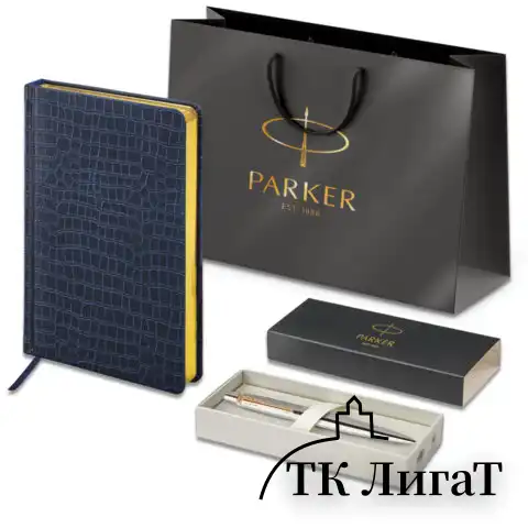 Ручка шариковая PARKER "Jotter Core Stainless Steel GT", ежедневник А5 синий, пакет, 880889