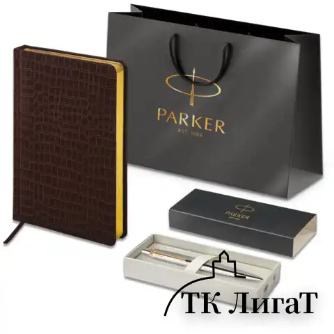 Ручка шариковая PARKER "Jotter Core Stainless Steel GT", ежедневник А5 коричневый, пакет, 880890