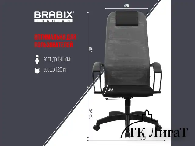 Кресло BRABIX PREMIUM "Ultimate EX-800" пластик, плотная двойная сетка Х2, черное/серое, 532915