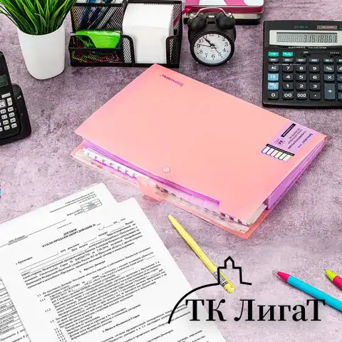 Папка-органайзер на кнопке 12 отделений, BRAUBERG "Extra", А4, персиковая с лавандовым, 271931