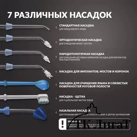 Ирригатор для полости рта ASIACARE PRO+, портативный, емкость резервуара 0,35 л, 14 насадок, белый, Asia_30