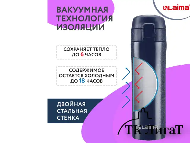 Термокружка с двойной стальной стенкой 470 мл, цвет благородный тёмно-синий металлик, LAIMA, 608821