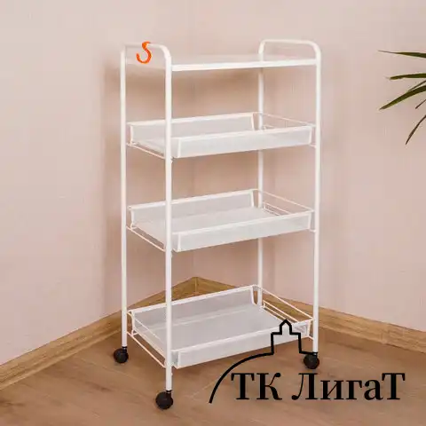 Этажерка "Ладья-34КС" офисно-бытовая 3 яруса+столик, металл, белая, 44,5х30х84 см, Э 357 Б
