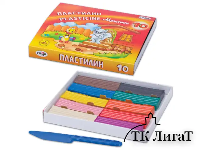 Пластилин классический ГАММА "Мультики", 10 цветов, 200 г, со стеком, картонная упаковка, 280017/281017