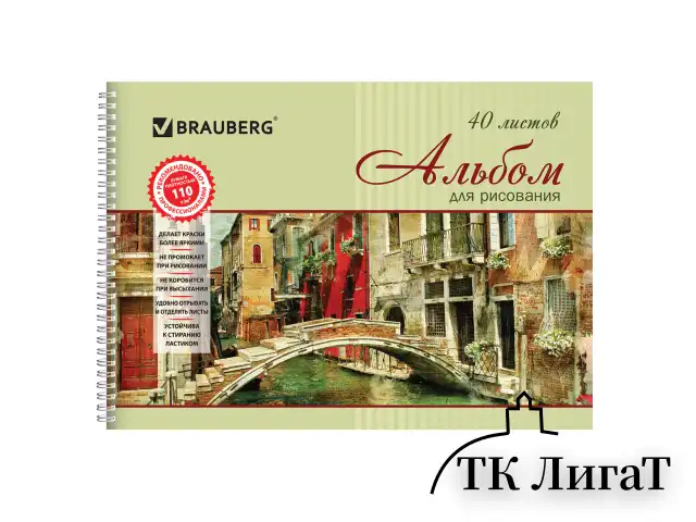 Альбом для рисования, А4, 40 листов, гребень, обложка картон, BRAUBERG, 195х285 мм, "Город мечты" (2 вида), 103731