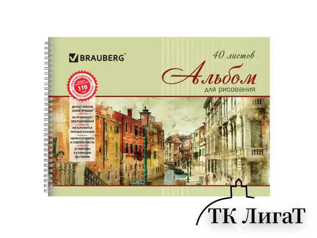 Альбом для рисования, А4, 40 листов, гребень, обложка картон, BRAUBERG, 195х285 мм, "Город мечты" (2 вида), 103731