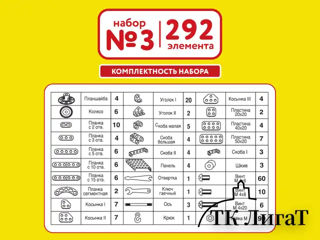 Конструктор металлический ЮНЛАНДИЯ "Для уроков труда №3", развивающий, 292 элемента, 104681
