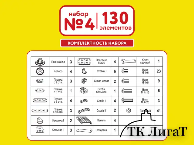 Конструктор металлический ЮНЛАНДИЯ "Для уроков труда №4", развивающий, 130 элементов, 104682