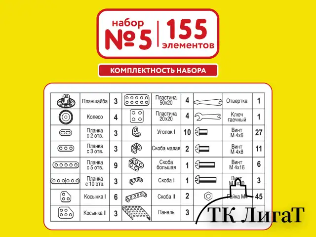 Конструктор металлический ЮНЛАНДИЯ "Для уроков труда №5", развивающий, 155 элементов, 104683