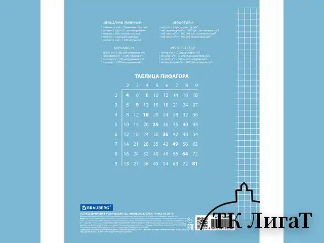 Тетрадь 12 л. BRAUBERG ЭКО "5-КА", клетка, обложка плотная мелованная бумага, СИНЯЯ, 104760