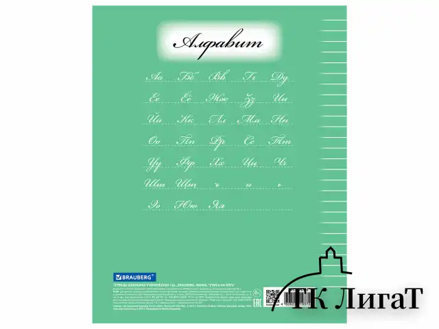 Тетрадь 12 л. BRAUBERG ЭКО "5-КА", линия, обложка плотная мелованная бумага, ЗЕЛЕНАЯ, 104763