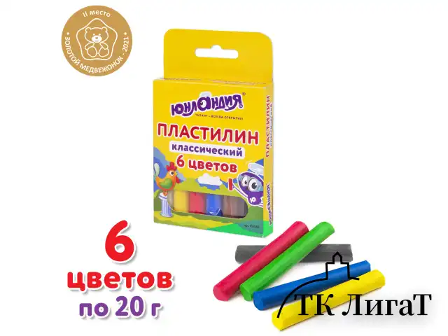 Пластилин классический ЮНЛАНДИЯ "ЮНЛАНДИК-СКУЛЬПТОР", 6 цветов, 120 г, ВЫСШЕЕ КАЧЕСТВО, 105028