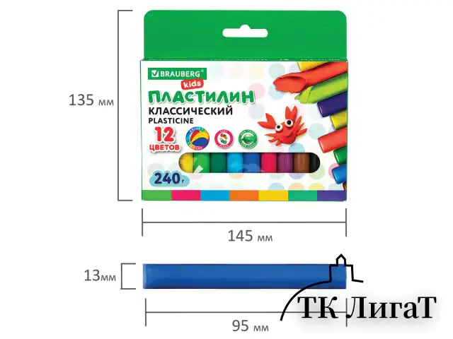 Пластилин классический BRAUBERG KIDS, 12 цветов, 240 г, ВЫСШЕЕ КАЧЕСТВО, 105873