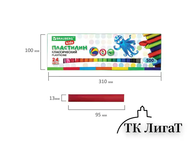 Пластилин классический BRAUBERG KIDS, 24 цвета, 500 г, ВЫСШЕЕ КАЧЕСТВО, 105874