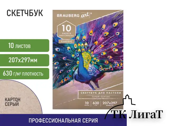 Альбом для пастели, картон СЕРЫЙ некрашенный 630 г/м2, 207х297 мм, 10 л., BRAUBERG ART CLASSIC, 105916