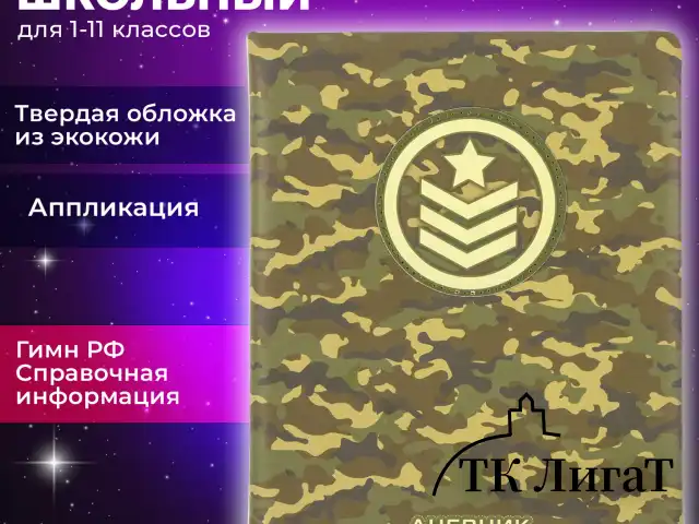 Дневник 1-11 класс 48 л., кожзам (твердая с поролоном), печать, аппликация, BRAUBERG, "КАМУФЛЯЖ", 105992