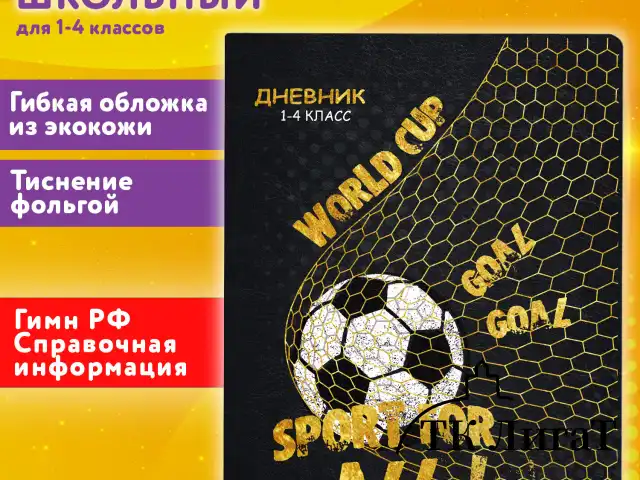 Дневник 1-4 класс 48 л., кожзам (гибкая), печать, фольга, ЮНЛАНДИЯ, "Football", 106159