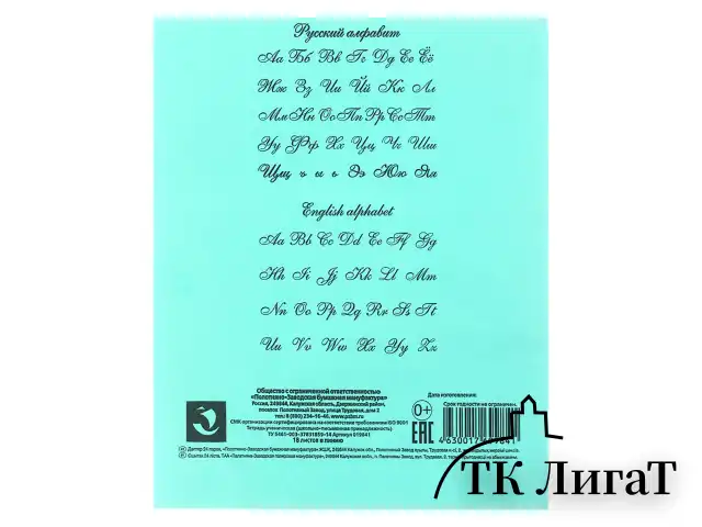 Тетрадь ЗЕЛЁНАЯ обложка 18 л., линия с полями, офсет, "ПЗБМ", 19889